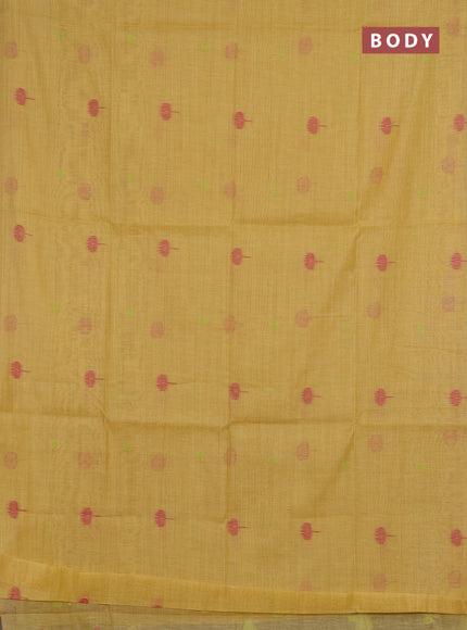 Jamdhani cotton saree pale yellow with thread buttas and jamdhani pallu