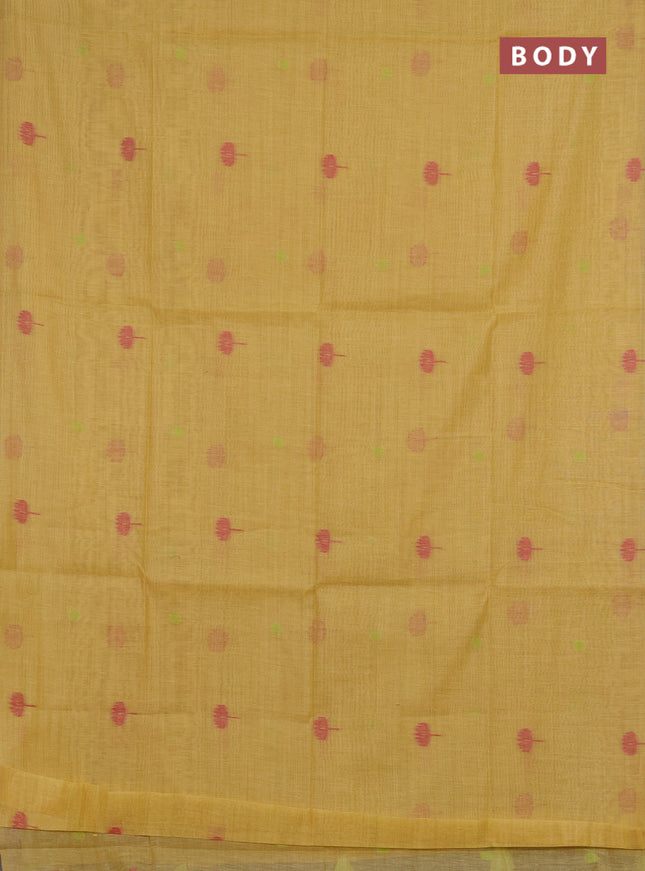 Jamdhani cotton saree pale yellow with thread buttas and jamdhani pallu