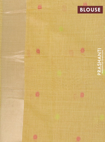 Jamdhani cotton saree pale yellow with thread buttas and jamdhani pallu