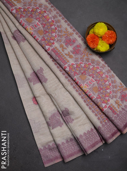 Jamdhani cotton saree beige with thread buttas and jamdhani pallu