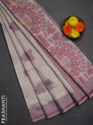 Jamdhani cotton saree beige with thread buttas and jamdhani pallu