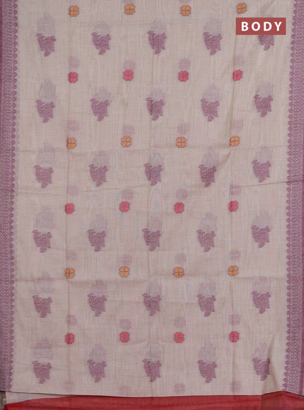 Jamdhani cotton saree beige with thread buttas and jamdhani pallu