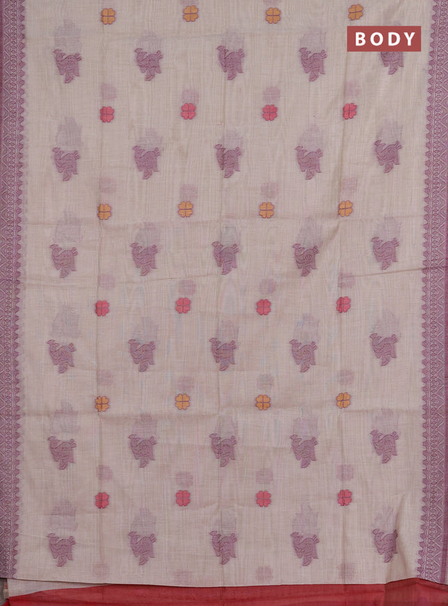 Jamdhani cotton saree beige with thread buttas and jamdhani pallu