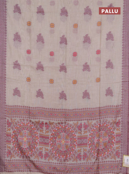 Jamdhani cotton saree beige with thread buttas and jamdhani pallu