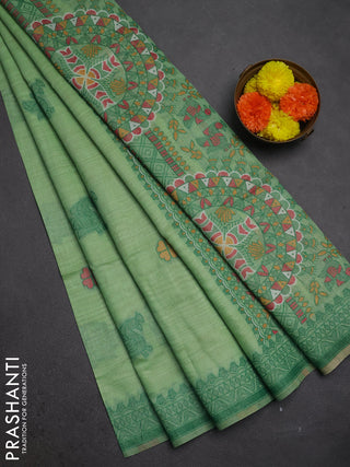 Jamdhani cotton saree pista green with thread buttas and jamdhani pallu