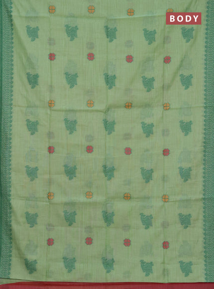 Jamdhani cotton saree pista green with thread buttas and jamdhani pallu