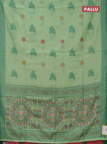 Jamdhani cotton saree pista green with thread buttas and jamdhani pallu