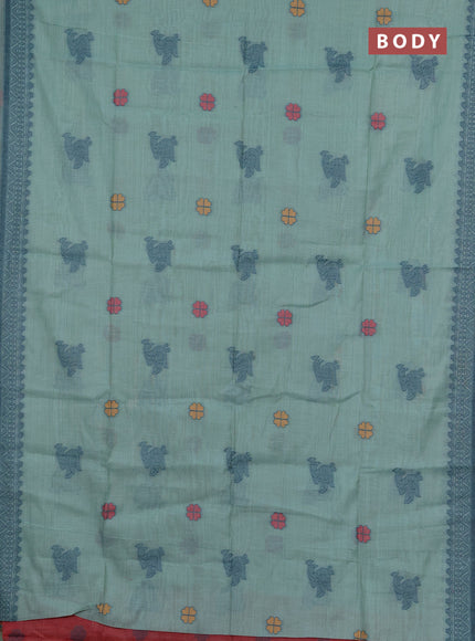 Jamdhani cotton saree teal green with thread buttas and jamdhani pallu