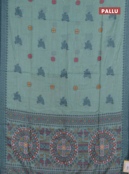 Jamdhani cotton saree teal green with thread buttas and jamdhani pallu