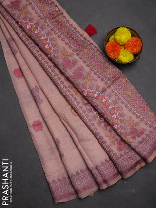 Jamdhani cotton saree peach shade with thread buttas and jamdhani pallu