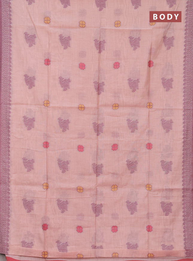 Jamdhani cotton saree peach shade with thread buttas and jamdhani pallu