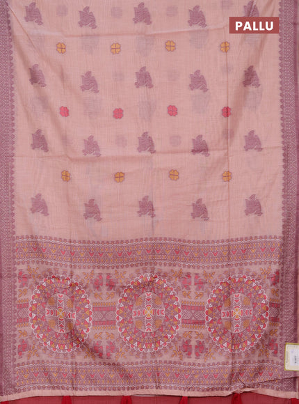 Jamdhani cotton saree peach shade with thread buttas and jamdhani pallu