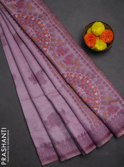 Jamdhani cotton saree lavender with thread buttas and jamdhani pallu