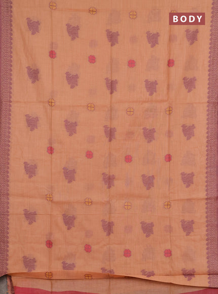 Jamdhani cotton saree peach orange with thread buttas and jamdhani pallu