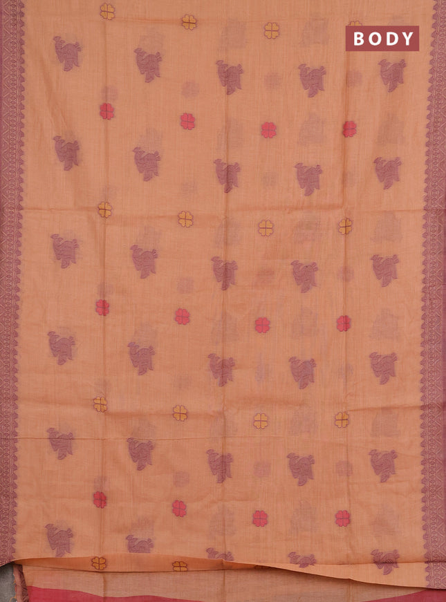 Jamdhani cotton saree peach orange with thread buttas and jamdhani pallu