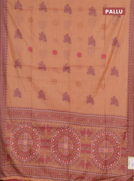 Jamdhani cotton saree peach orange with thread buttas and jamdhani pallu