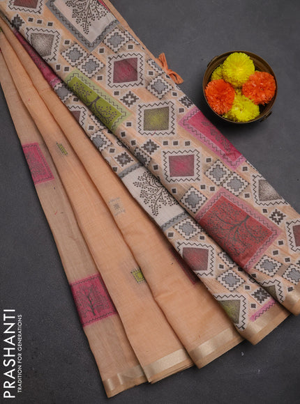 Jamdhani cotton saree peach shade and pink with allover thread woven geomatric buttas and jamdhani pallu