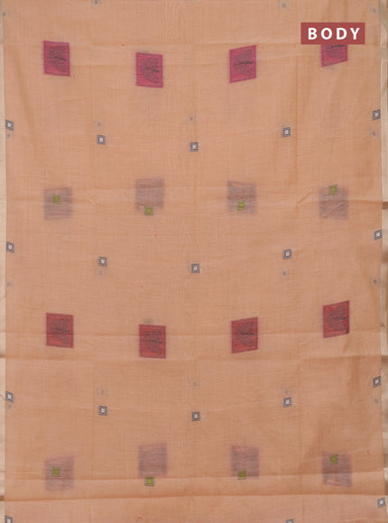 Jamdhani cotton saree peach shade and pink with allover thread woven geomatric buttas and jamdhani pallu