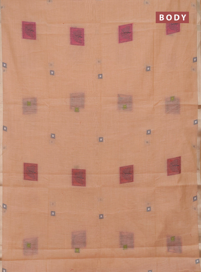Jamdhani cotton saree peach shade and pink with allover thread woven geomatric buttas and jamdhani pallu