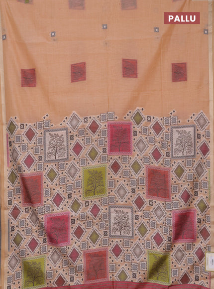 Jamdhani cotton saree peach shade and pink with allover thread woven geomatric buttas and jamdhani pallu