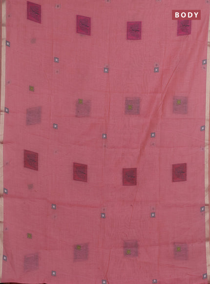Jamdhani cotton saree peach pink and pink with allover thread woven geomatric buttas and jamdhani pallu