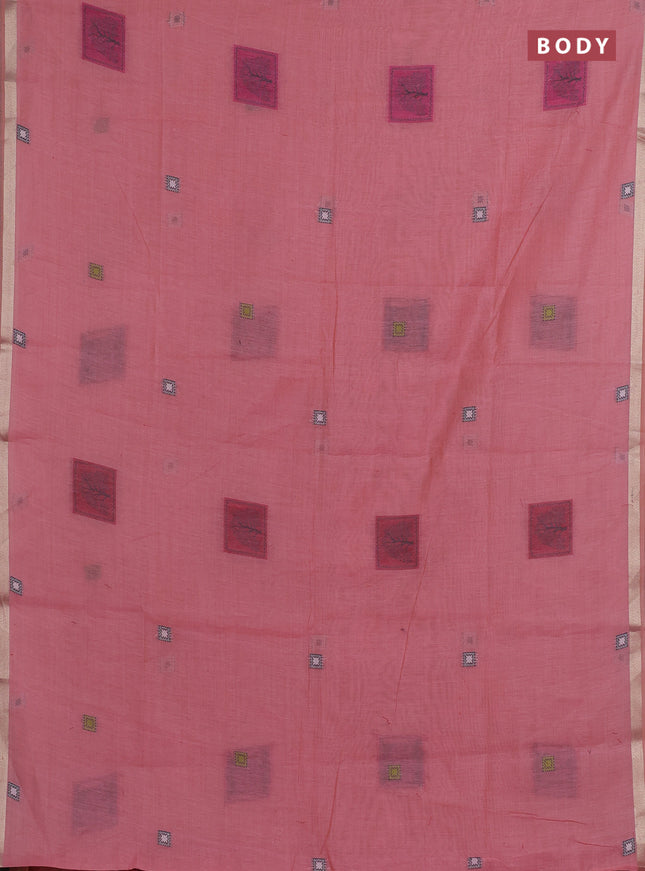 Jamdhani cotton saree peach pink and pink with allover thread woven geomatric buttas and jamdhani pallu
