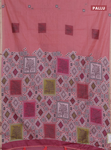 Jamdhani cotton saree peach pink and pink with allover thread woven geomatric buttas and jamdhani pallu