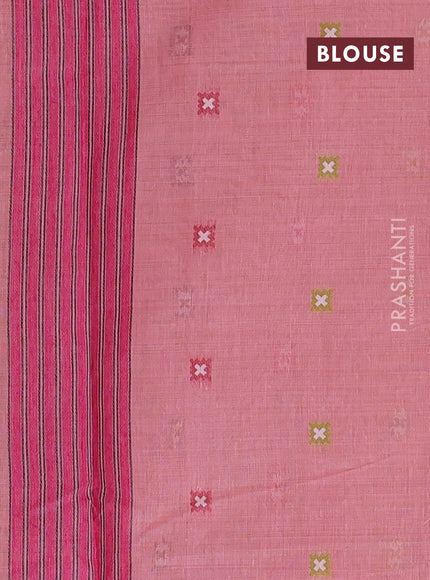 Jamdhani cotton saree peach pink and pink with allover thread woven geomatric buttas and jamdhani pallu