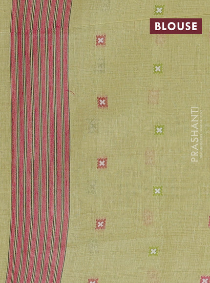 Jamdhani cotton saree pista green and pink with allover thread woven geomatric buttas and jamdhani pallu
