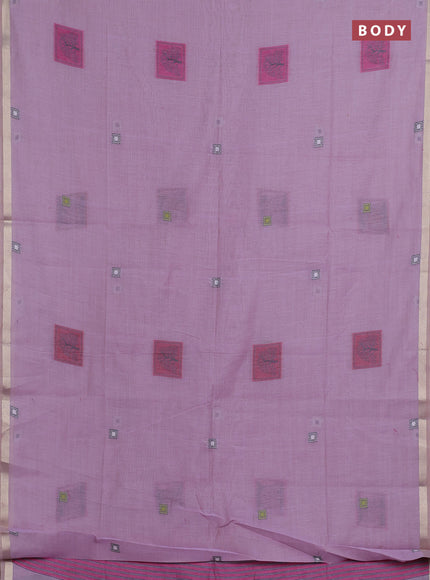 Jamdhani cotton saree lavender and pink with allover thread woven geomatric buttas and jamdhani pallu