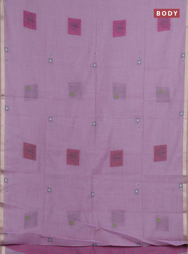 Jamdhani cotton saree lavender and pink with allover thread woven geomatric buttas and jamdhani pallu