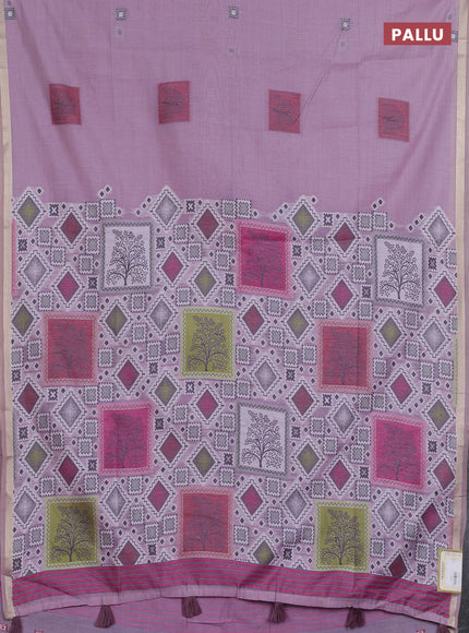 Jamdhani cotton saree lavender and pink with allover thread woven geomatric buttas and jamdhani pallu