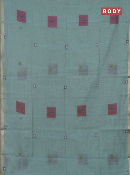 Jamdhani cotton saree teal green and pink with allover thread woven geomatric buttas and jamdhani pallu