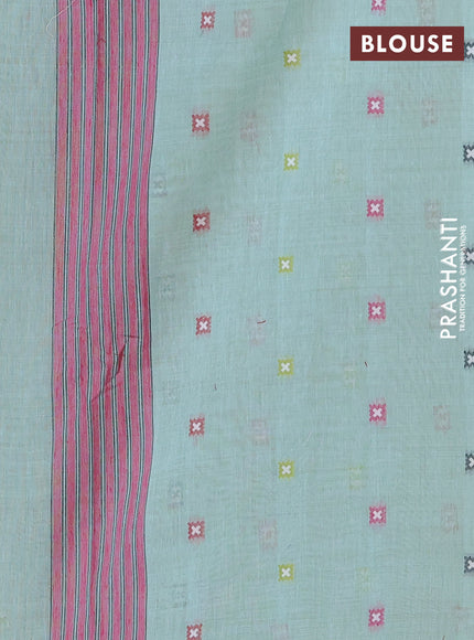 Jamdhani cotton saree teal green and pink with allover thread woven geomatric buttas and jamdhani pallu