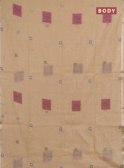 Jamdhani cotton saree beige and pink with allover thread woven geomatric buttas and jamdhani pallu