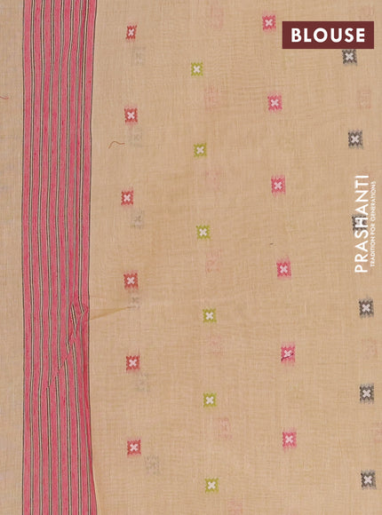 Jamdhani cotton saree beige and pink with allover thread woven geomatric buttas and jamdhani pallu