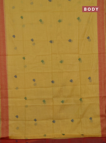 Jamdhani cotton saree pale yellow and red with thread woven buttas and jamdhani pallu
