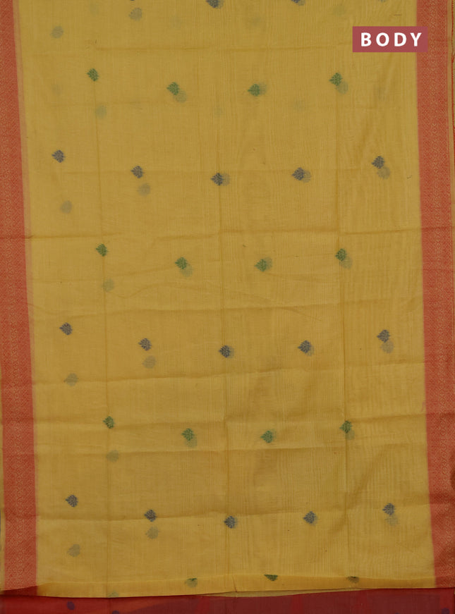 Jamdhani cotton saree pale yellow and red with thread woven buttas and jamdhani pallu