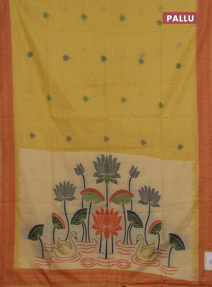 Jamdhani cotton saree pale yellow and red with thread woven buttas and jamdhani pallu