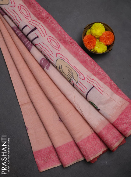 Jamdhani cotton saree peach shade and pink with thread woven buttas and jamdhani pallu