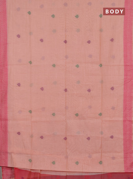Jamdhani cotton saree peach shade and pink with thread woven buttas and jamdhani pallu