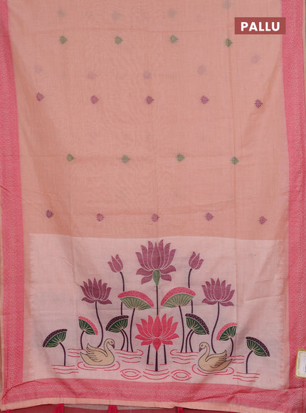 Jamdhani cotton saree peach shade and pink with thread woven buttas and jamdhani pallu
