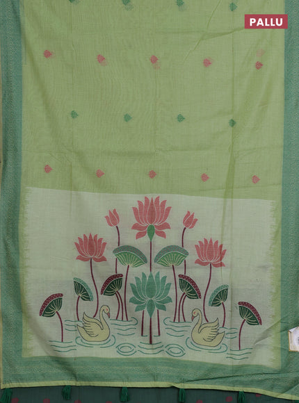 Jamdhani cotton saree pista green and green with thread woven buttas and jamdhani pallu