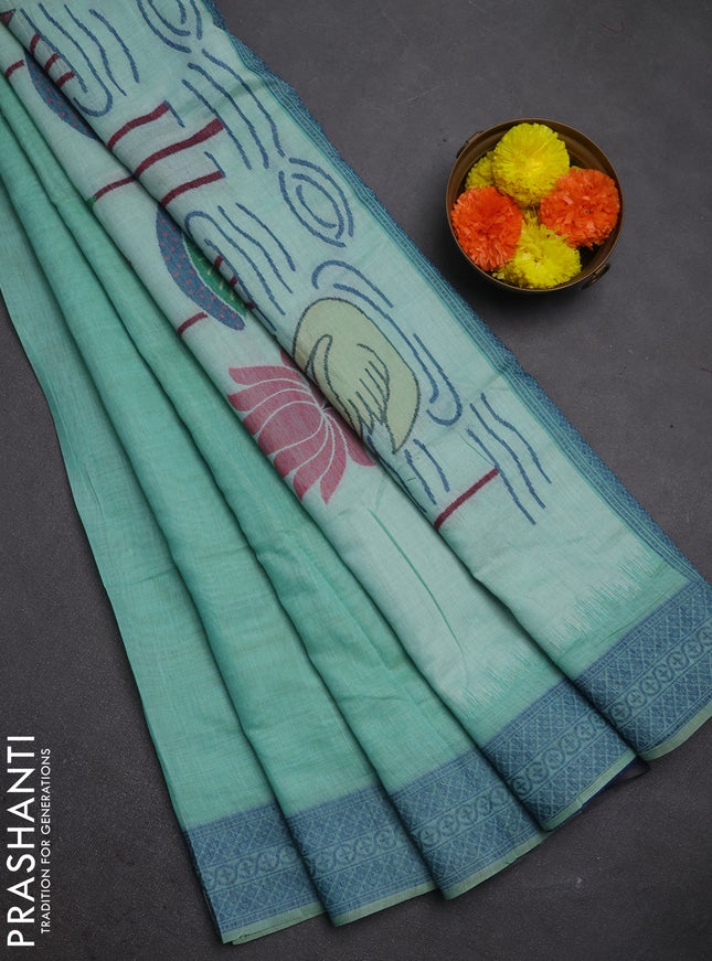 Jamdhani cotton saree teal green and navy blue with thread woven buttas and jamdhani pallu