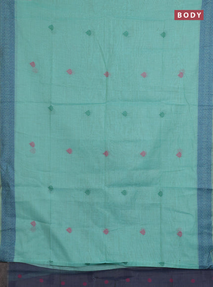 Jamdhani cotton saree teal green and navy blue with thread woven buttas and jamdhani pallu