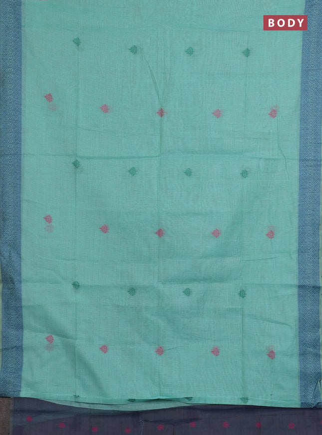 Jamdhani cotton saree teal green and navy blue with thread woven buttas and jamdhani pallu