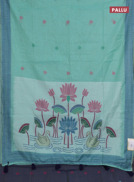 Jamdhani cotton saree teal green and navy blue with thread woven buttas and jamdhani pallu