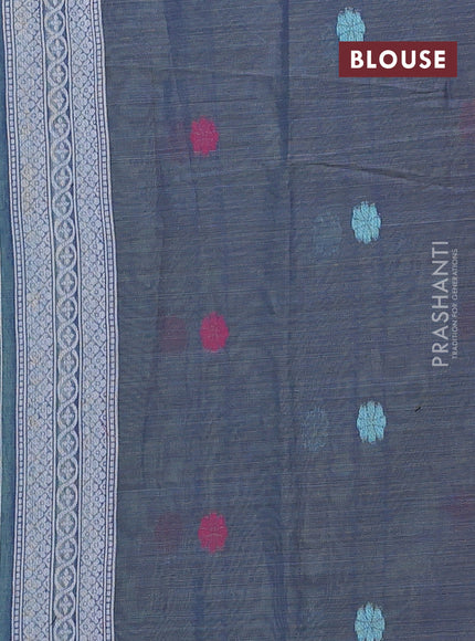 Jamdhani cotton saree teal green and navy blue with thread woven buttas and jamdhani pallu