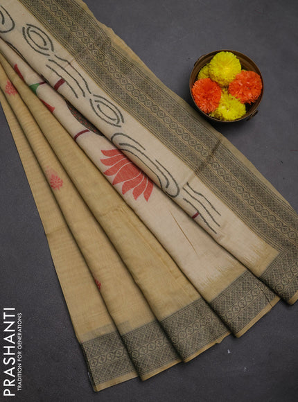 Jamdhani cotton saree beige and black with thread woven buttas and jamdhani pallu