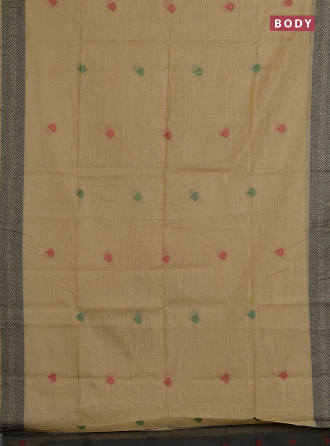 Jamdhani cotton saree beige and black with thread woven buttas and jamdhani pallu